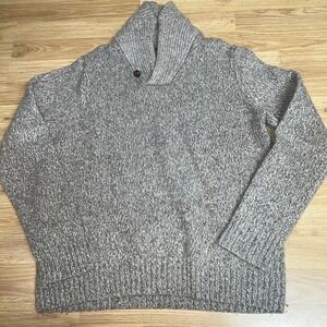 Eddie Bauer Sweater Men‎ Large Tan  Knit Hiking Cotton Shawl Collar